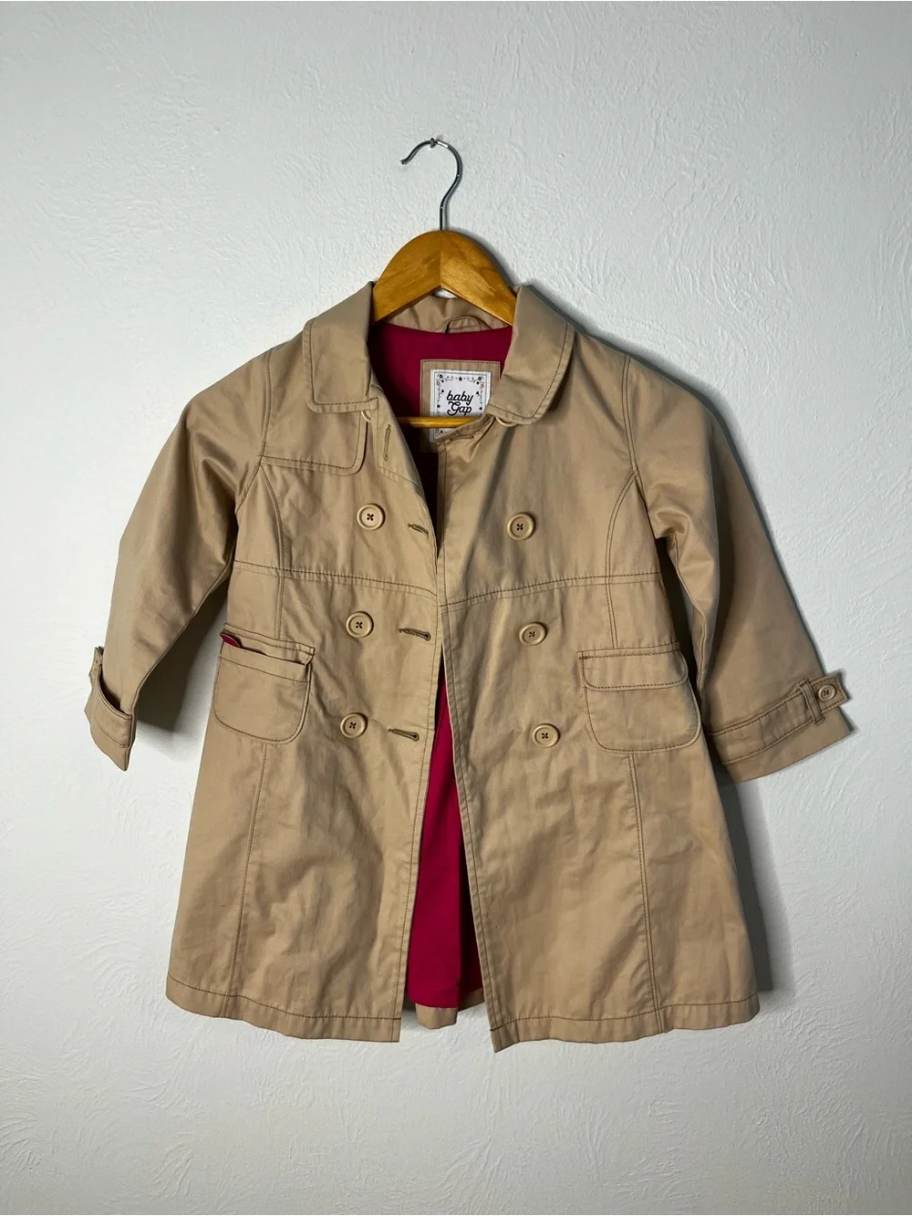GAP Girls Beige Pea Coat with Pink Lining